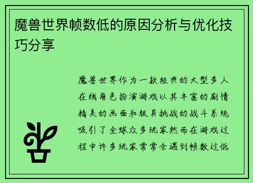 魔兽世界帧数低的原因分析与优化技巧分享